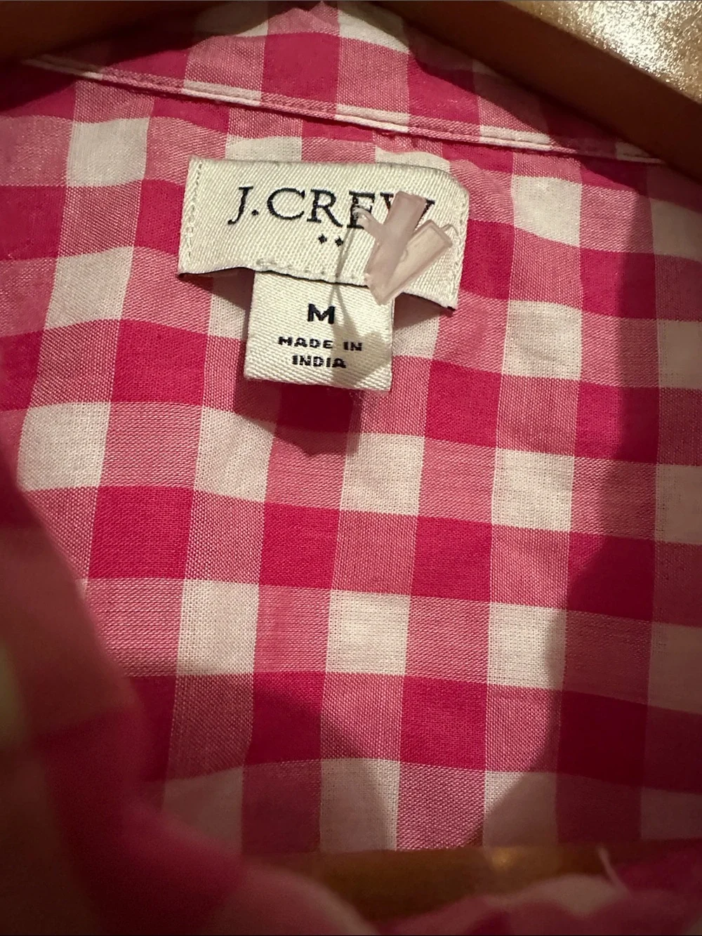 J. Crew Pink and White Gingham Women’s Button-Down Shirt. Size M. 28”L x 19”W.